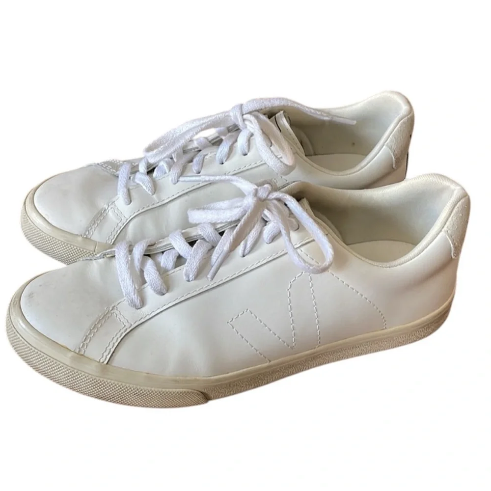 VEJA Esplar Leather V Logo Sneaker Tennis Shoes All White
